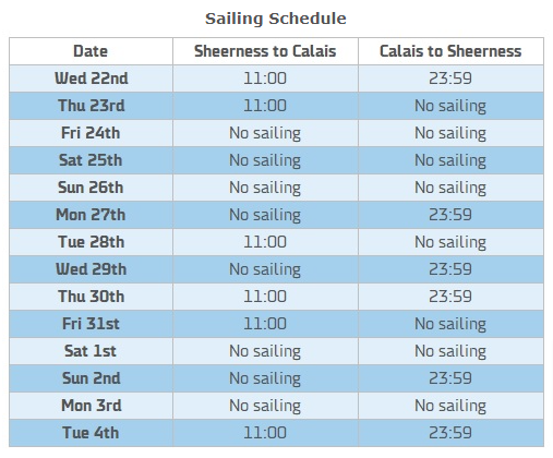 DFDS sheerness calais xmas new year schedule