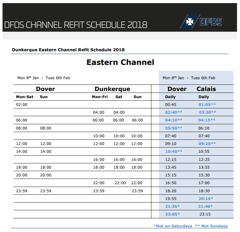 dfds refit schedule 2018