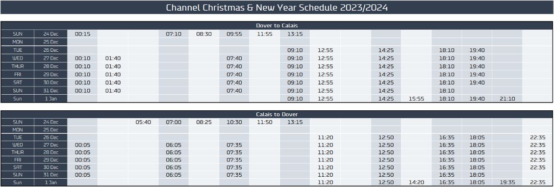 dover - calais christmas new year schedule 2023