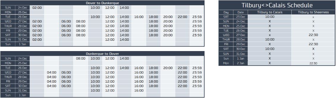 dover - dunkerque christmas new year schedule 2023